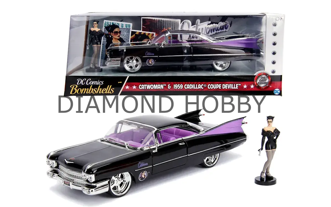 JADA TOYS 1/24 CATWOMAN & 1959 CADILLAC COUPE DEVILLE