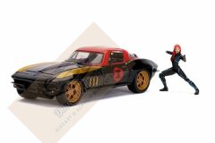 JADA TOYS 1/24 MARVEL AVENGERS BLACK WIDOW & 1966 CHEVY CORVETTE
