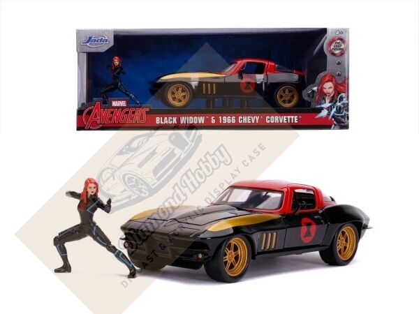 JADA TOYS 1/24 MARVEL AVENGERS BLACK WIDOW & 1966 CHEVY CORVETTE
