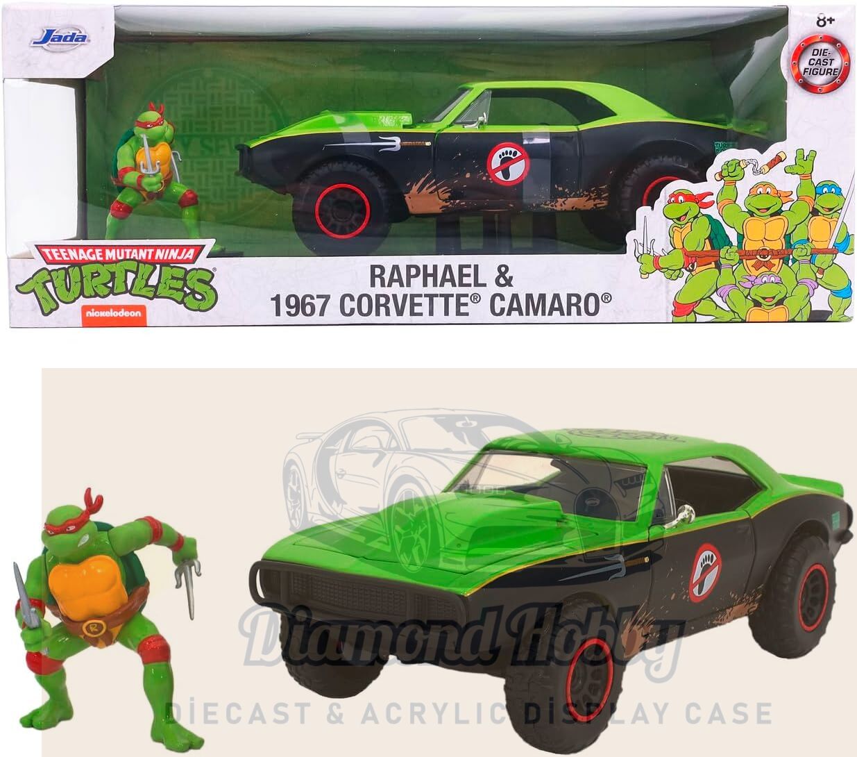 JADA TOYS 1/24 ölçek NINJA TURTLES RAPHAEL & 1967 CHEVROLET CAMARO