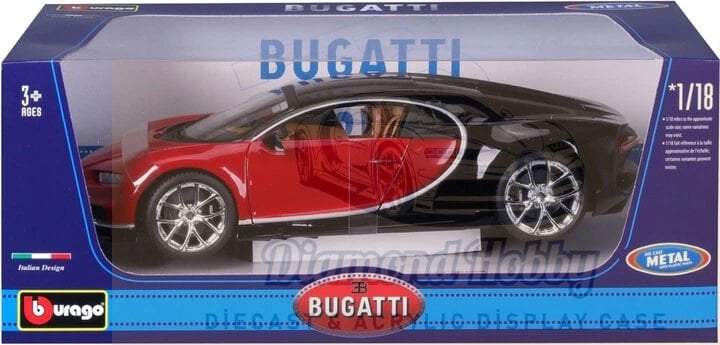 BURAGO 1/18 ÖLÇEK Bugatti Chiron kırmızı-siyah
